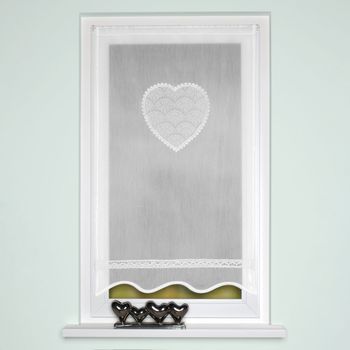 Fensterbehang Batistoptik Applikation Herz mit Häkelborte 100x90cm