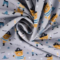 Baumwollstoff Popeline PIRATES Pirat Hase Bär Sterne grau blau ocker 1.45m Breite