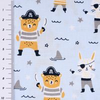 Baumwollstoff Popeline PIRATES Pirat Hase Bär Sterne blau grau ocker 1.45m Breite