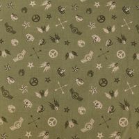 Baumwollstoff Popeline Militär Sterne Abzeichen grün beige 1.5m Breite