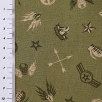 Baumwollstoff Popeline Militär Sterne Abzeichen grün beige 1.5m Breite