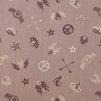 Baumwollstoff Popeline Militär Sterne Abzeichen taupe braun beige 1.5m Breite