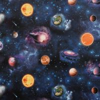 Samtstoff Polsterstoff Deko Planeten Weltall blau bunt 1.40m