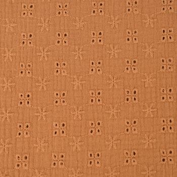 Double Gauze Musselin Lochstickerei Blumen einfarbig camel 1.35m Breite