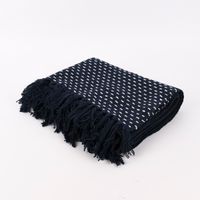 Sass & Belle Wohndecke bestickt mit Fransen blau weiß 125x150cm
