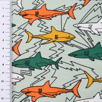 Baumwolljersey Organic Bio Haie hellgrün grün orange gelb 1,5m