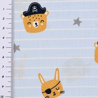 Baumwollstoff Popeline PIRATES Streifen Pirat Hase Bär Sterne hellblau grau ocker 1.45m Breite