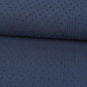 Double Gauze Musselin DOBBY Knötchen einfarbig jeansblau 1.35m Breite