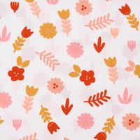 Baumwollstoff Popeline LOVELY STORY Blumen Blätter weiß rosa ocker 1.45m Breite