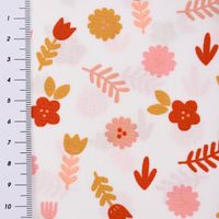 Baumwollstoff Popeline LOVELY STORY Blumen Blätter weiß rosa ocker 1.45m Breite