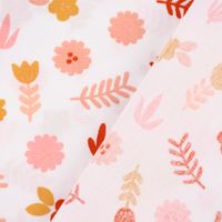Baumwollstoff Popeline LOVELY STORY Blumen Blätter weiß rosa ocker 1.45m Breite