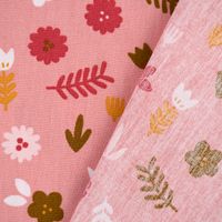 Baumwollstoff Popeline LOVELY STORY Blumen Blätter rosa pink ocker 1.45m Breite