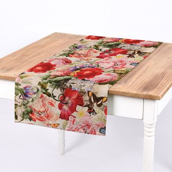 SCHÖNER LEBEN. Tischläufer Outdoor Flowers Painting Blumen Schmetterl