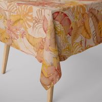 SCHÖNER LEBEN. Tischdecke Palmenblätter Kakadus natur gelb rosa