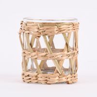 Windlicht mit Seegras Verzierung klein geflochten Glas Seegras 7x8cm