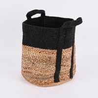 Aufbewahrungstasche rund geflochten natur schwarz 35x30cm