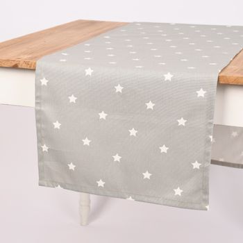 SCHÖNER LEBEN. Tischläufer Twinkle Sterne grau weiß 40x160cm