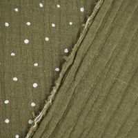 Bekleidungsstoff Double Gauze Windelstoff Punkte moosgrün weiß 1.30m