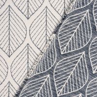Dekostoff Doubleface Premium Leaf Retro Scandi Blätter blau hellbeige