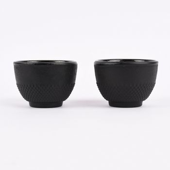 Japanische Teetassen Gusseisen Struktur- und Punktemuster schwarz 100ml 2Stk