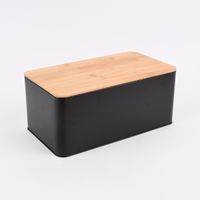 Aufbewahrungsdose Metall mit Bambusdeckel schwarz natur 31x17x13cm