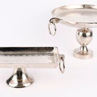 Deko Teller auf Fuß strukturiert Aluminium silberfarbig 49x27.5cm