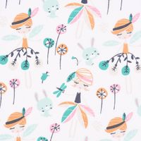 Baumwollstoff JAELLE Fee Blumen Hase weiß mint rosa beige ocker 1.5m