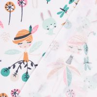 Baumwollstoff JAELLE Fee Blumen Hase weiß mint rosa beige ocker 1.5m