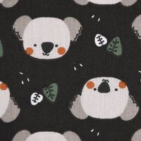 Baumwollstoff KIWAK Koala Kopf Blätter schwarz grau grün 1.5m Breite