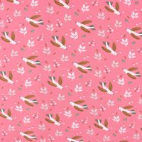 Baumwolljersey ZOILO Vögel Zweige Blätter rosa weiß braun grün 1.5m
