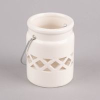 Creativ Company Laterne mit Metallbügel Raute Dreieck 2er Set Porzellan weiß 8x6cm