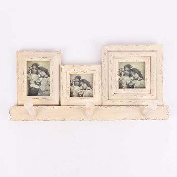 3fach Bilderrahmen mit Hakenleiste Holz Vintage weiß 52.5x25x2cm