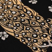 Dekostoff Metallic Peacock Blossom Luxury Pfau Blüten schwarz gold ec