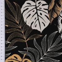 Dekostoff Metallic Botanic Leaf Luxury Blätter schwarz gold ecru 1.4m