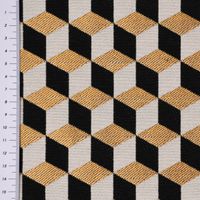 Dekostoff Metallic Cube Geometric Luxury 3D Würfel schwarz gold ecru