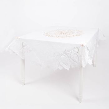 Abwaschbare Tischdecke "Amira" mit Häkelspitze – Rund, Weiß, Ø 152cm Detailaufnahme