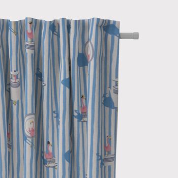 SCHÖNER LEBEN. Vorhang Flamingo Streifen maritim hellblau ecru 245cm