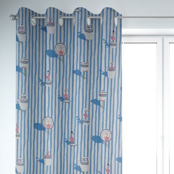 SCHÖNER LEBEN. Vorhang Flamingo Streifen maritim hellblau ecru 245cm