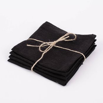 SCHÖNER LEBEN. Stoffservietten 4er Set Bio Ramie Leinenoptik schwarz 40x40cm