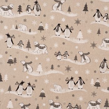 Dekostoff Frozen Polar World Pinguine Eisbären natur grau weiß 1.40m