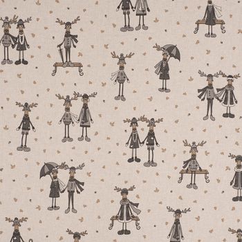 Dekostoff Leinenlook Moose Winter Elche Love natur grau beige 1.40m