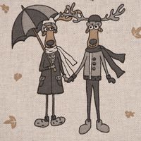 Dekostoff Leinenlook Moose Winter Elche Love natur grau beige 1.40m