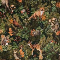 Dekostoff Digitaldruck Woodland Creatures Waldtiere grün 1.40m