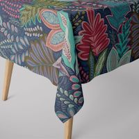 Dekostoff Leinenlook Botanic Arty Blätter blau pink grün 1.40m