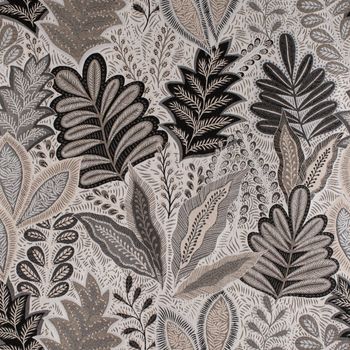 Dekostoff Jacquard Metallic Botanic Arty Blätter silber grau 1.4m
