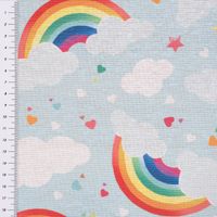 Dekostoff Baumwoll-Mischgewebe Tani Wolken Regenbogen hellblau bunt 1.