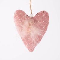 Deko Hänger Samt Herz mit Plüsch bedruckt rosa 10x12cm