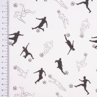 Baumwollstoff Organic Bio Penalty Fußballspieler weiß schwarz 1.50m
