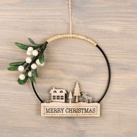 Rayher Holzdeko Haus Baum Elch mit Schriftzug Merry Christmas natur 11x7cm