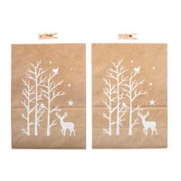 Rayher Papiertüten mit Holzklammern 2er Set Weihnachtsmotiv Hirsch natur weiß goldfarbig 20x14x7cm